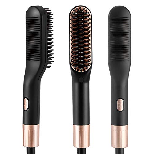 Liaboe Cepillo Alisador de Barba Plancha de Pelo Flequillo Peine Alisador Eléctrico Profesiona Multifuncional Cepillo para Hombre Mujerl Peine de Peluquería Plancha Pelo Rápida Para Barbas y Cabellos