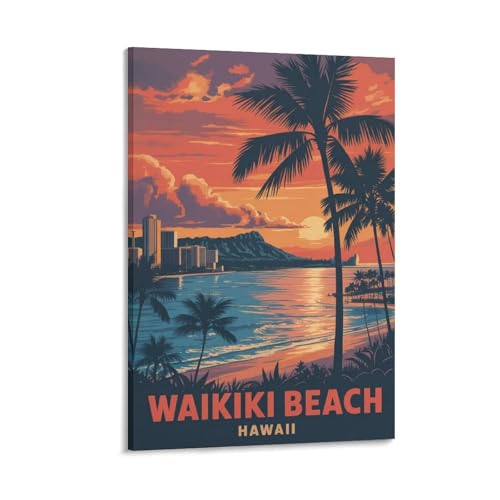 Poster Hawaii Waikiki Beach vintage : impression artistique de qualité 60x90