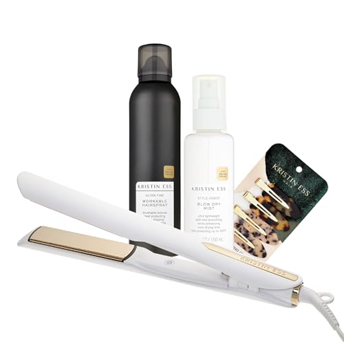Kristin Ess 3-in-1 Styling Set - Hair Straightener, Blow Dry Spray & Hair Clips (Variety Pack)