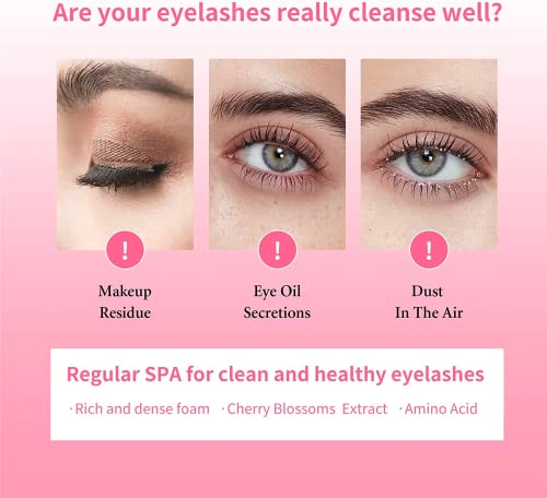 Eyelash Extension Cleanser, Upgraded Eyelash Extension Shampoo 60Ml+Mascara Wand+Brush Eyelash Foam Cleanser For Extensions And Natural Lashes,Paraben & Sulfate Free, Salon And Home Use #TOP3