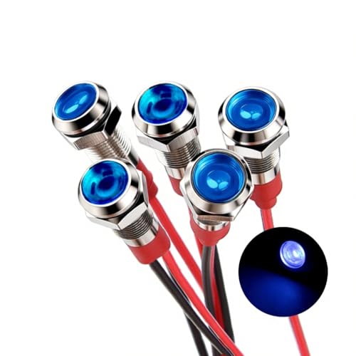 6mm LED Metal Indicator Light 12V-24V Waterproof Indicator Signal Lamp Pre-Wired for Dash Directional Industrial Control Panel Car Truck Boat 5pcs (Blue