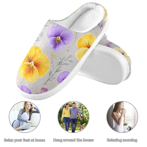 JUNZAN Cartoon Pansy Gray Women Cotton Slippers Soft Memory Foam Bedroom Shoes for Hotel Birthday Presents 6-73