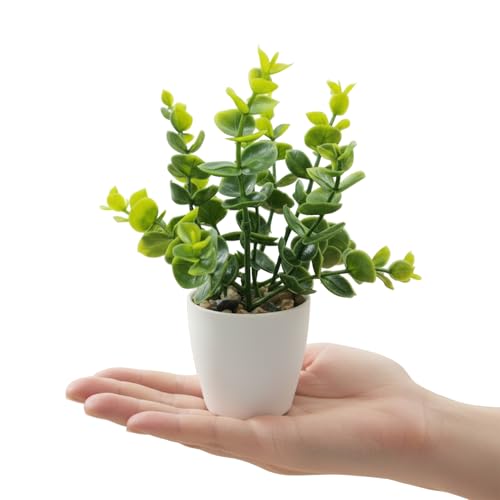 Image of KARP Artificial Potted Plants, 18Cm Height Faux Eucalyptus (Nilgiri or Safeda) Plant with White Pot Home Decor, Indoor Artificial Ornamental Plants for Living Room, Office Desk & Bathroom, Decorative