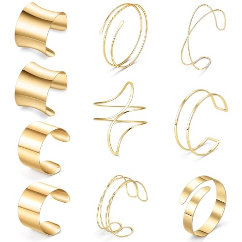 SONNYX 10 Pcs Arm Cuff Bangles For Women Arm Bracelet Upper Arm Cuff Bangles Adjustable Bracelets Band Silver Coil Swirl Armlet Minimalist Bracelet Armband Set