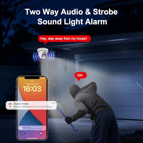 Image of Anpviz 4K 16Ch 16X8MP Wired PoE Security Camera System 12MP NVR, 4TB HDD | Strobe Sound Light Alarm, Human /Vehicle Detection, Two Way Audio, 12MP NVR Plug & Play for Business 24 /7 Recording