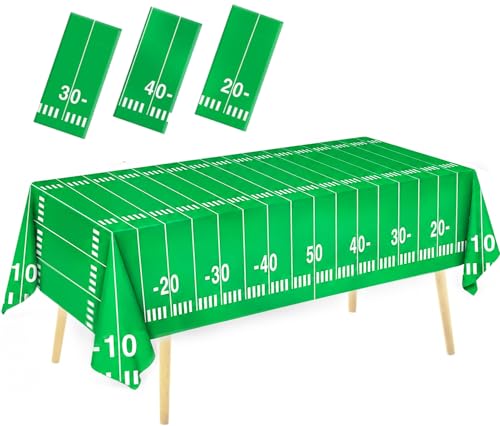 Oigco 3 Packs Party Football Tablecloth54x 108 Football Theme Plastic Touchdown Table Cover for Birthday Party Decorations Tailgate Football Party