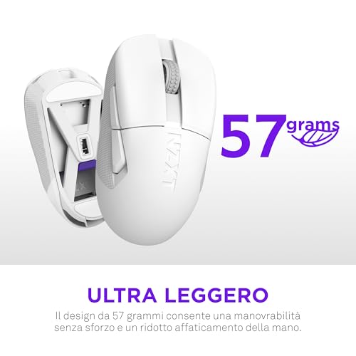 Lift Elite Wireless Gaming Mouse – Ultra leggero 57 g – 4K/8K Polling Rates, Switch ottici, Sensore ottico 26K DPI – Lunga durata della batteria – Grip laterali in gomma – Bianco - Mouse gaming - Immagine 1