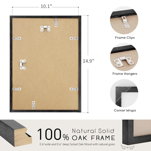 puthiac 10x14 Solid Oak Wood Picture Frame, Fits 8x10 with Mat or 10x14 Without Mat, Wall Display Only, Vertical or Horizontal, Plexi Front, 3 Pack, Black — view 3