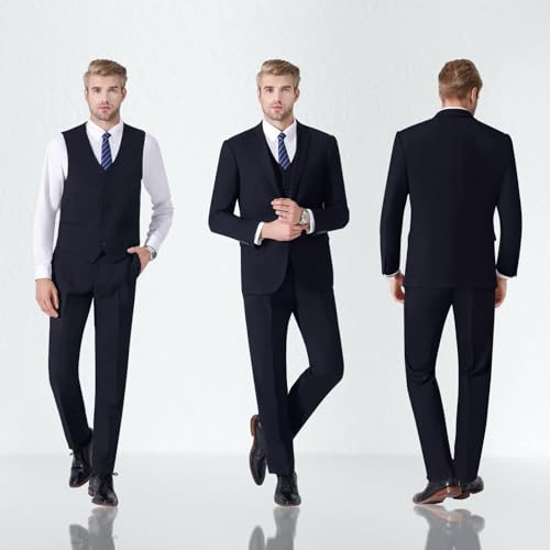 LUPURTY Men's 3 Piece Suit, One Button Slim Fit Tuxedo, Dark Navy, L by LUPURTY - Used condition - US$60.26