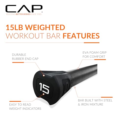 CAP Barbell Weighted Body Bar, 15 LB, Black, 15 Pounds by CAP Barbell - Image 3
