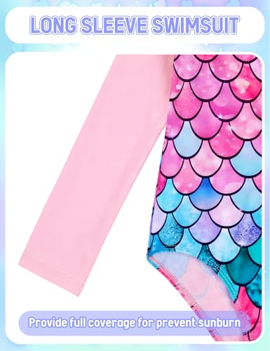 Image of Girls Long Sleeve Swimsuit Zipper Rash Guard Bathing Suit Swimwear with UPF 50+ Sun Protection for Toddler Kids