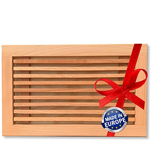 Planche à pain avec ramasse-miettes, planche à découper avec ramasse-miettes, 40 cm x 25 cm, hêtre européen au lieu de bambou, huilé,