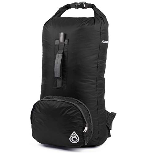 Aqua Quest Himal Wasserdichter Rucksack - Große 30 l Tasche mit Rollverschluss - Faltet sich in die vordere Reißverschlusstasche, reflektierendes Logo - Schwarz Cover