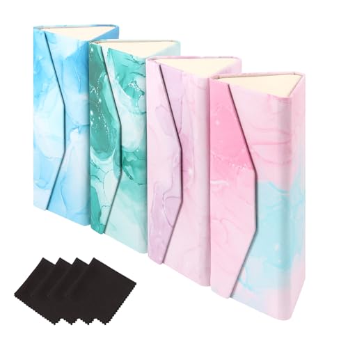 Image of 4 Pack Foldable Glasses Case with Cleaning Cloth, Collapsible Travel Sunglass Holder for Men Women