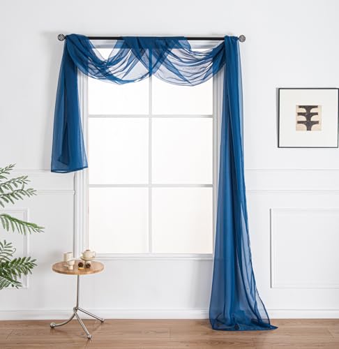 WPM Royal Blue Extra Long Sheer Window Scarf Valance. 38&rdquo;W x 216&rdquo;L Valances Voile Swag for...