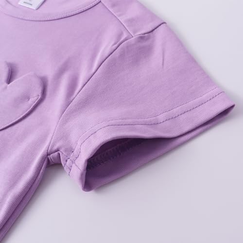 Image of Noomelfish Girls Short Sleeve Heart Pocket T-Shirts Casual Cotton Tee Tops Blouse (5-12 Years)
