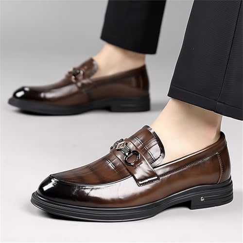 Mens Casual Leather Slip On Dress Loafers Retro Round Toe Non-Slip Formal Business Shoes for Wedding Prom Walking Party3