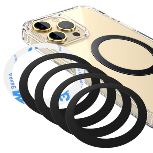 ABOHU 6 Piezas Láminas Metálicas para Soporte Movil Coche Magnético, Muy Finas Placa Metal Adhesiva, Reemplazo de Placas de Metal con Adhesivo, Anillo Negro