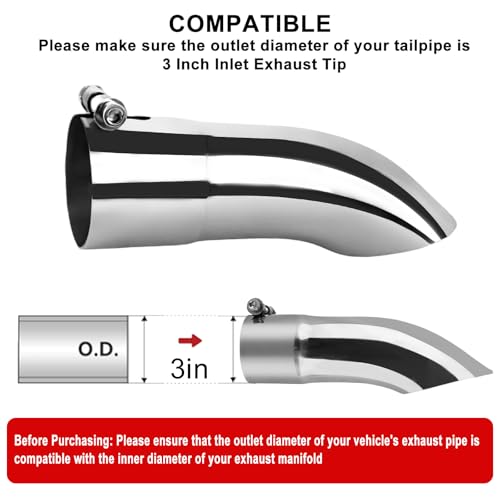 Image of MuHize 3 Inch Inlet Exhaust Pipe, 3 inch Outlet 12 inch Length Diesel Exhaust Tip