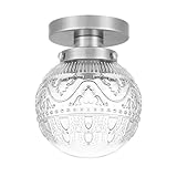 Daunton Semi Flush Mount Ceiling Light Fixtures, Vintage Globe Glass Ceiling Light Fixture, Antique Small Brushed Nickel Hallway Light Fixtures for Bedroom, Closet, Entryway, Bathroom, Kitchen