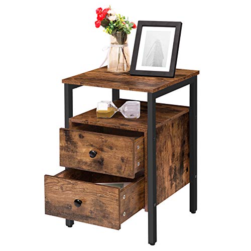 Hoobro End Tables Set Of 2, Bedside Table With 2 Drawers And Storage Shelves, Side End Table, Nightstands For Living Room, Bedroom, Accent Furniture, Easy Assembly, Rustic Brown And Black Bf43Bzp201G2 #TOP5
