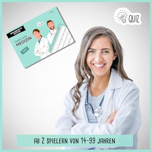 Stadt Land Medizin by snaPmee - Geschenk für Arzt, Ärztin & Mediziner Aller Fachrichtungen - Quiz Spiel mit 50 Blatt Din-A4