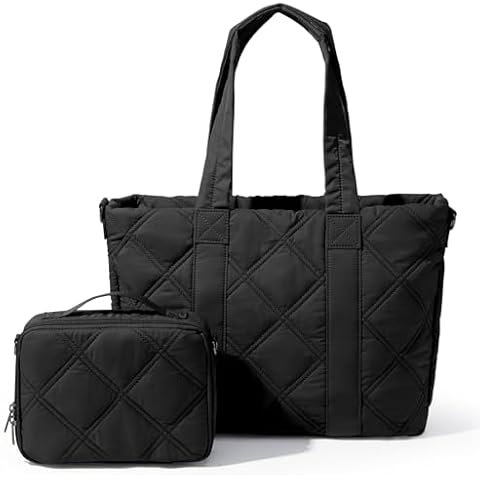PAUBACK Laptop Tote Bag for Women, Quilted Work Tote Bag 15.6 Inch Laptop, Puffer Crossbody Shoulder Bag, Top Handle Handbag for Business, School, Travel Cover