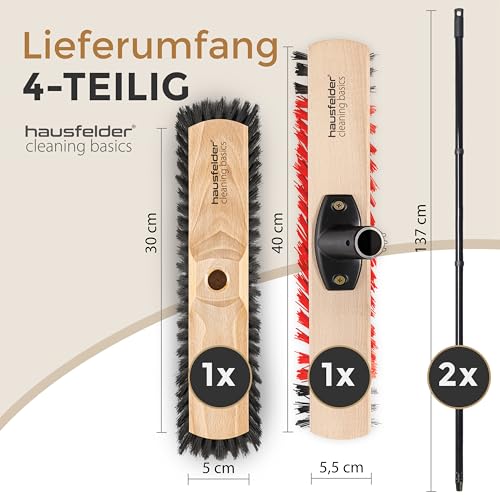 Hausfelder Besen Set, Zimmerbesen 30 cm breit mit Stiel für innen + Straßenbesen 40 cm breit mit Stiel für Außen, Stubenbesen und Gartenbesen, Indoor und Outdoor – Bild 3