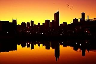 Posterazzi Melbourne CBD and Telstra Dome at Dawn Victoria Australia Poster Print by David Wall, (26 x 17)