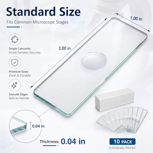 Image of Tellegloww 10 Pcs Pre-Cleaned Single Concave Microscope Glass Slide 3 inch x 1 inch