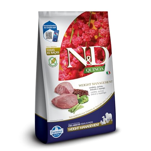 Farmina N&D Quinoa Controle de Peso para Cães Adultos de Todas as Raças Sabor Cordeiro, Quinoa, Bróc