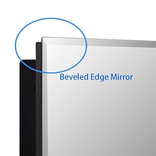 IDYLLOR Black Plastic Bathroom Medicine Mirror Cabinet Beveled Edge, 16 x 20 inch, Surface and Recessed Mount