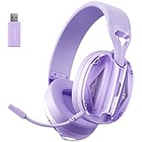 Picun G1 Wireless Gaming Headset, 2.4GHz Wireless Headphones/Bluetooth 5.4, Detachable Noise-Cancelling Microphone, Lightweight Gaming Headset for PS4, PS5, PC, Phone（Excludes Xbox） Pale Purple