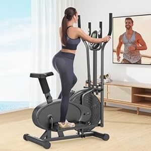 Cowmew Elliptical Cross Trainer, 2 in 1 Cross Trainer Exercise Bike with Adjustable Seat