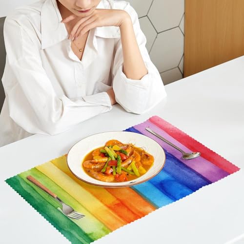 Sets de table rayures arc-en-ciel aquarelle antidérapants pour cuisine - 7