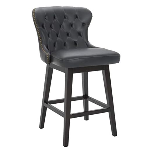 Amazon Brand – Stone & Beam Morgan Faux Leather Memory-Swivel Counter-Height Barstool, 38.2"H, Black