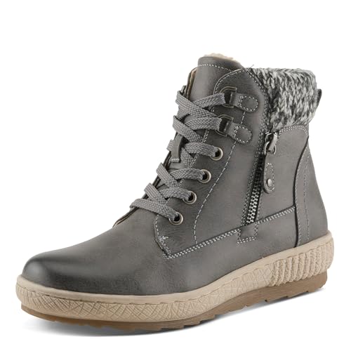 Spring Step Relife Karlene Waterproof Ankle Boots for Women | Shoes for Women with Sweater Top, Decorative Zipper and Cozy Sherpa Lining Grey EU 38 / US 7.5-8