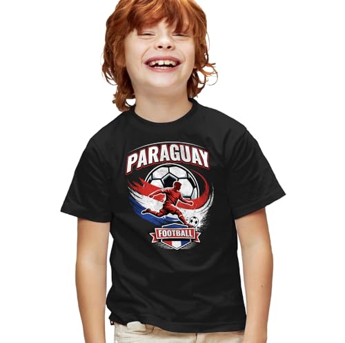 Popfunk Paraguay Soccer Player Football Graphic Youth T-Shirt, Black, M