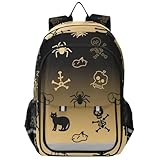 Mochila para niños con bolsillo para botella de agua de 8 a 12: modernas mochilas para la escuela secundaria en varios colores - Calavera araña de gato negro de Halloween