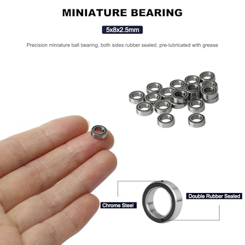 Image of 20 PCS MR85-RS Deep Groove Double Shielded Ball Bearings - 5x8x2.5mm Micro Bearings for 3D Printers, Electric Motors, Home Appliances, Garden Machiner (MR85)