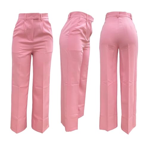 Lucuna Women's Wide Leg Dress Pants High Waisted Straight Leg Slacks Business Office Work Pants Trousers Pink