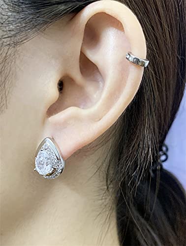 Austrian Crystal Teardrop Hoops 14G Piercing Earrings For Women Girls 925 Silver Plated Pear Shaped Cubic Zirconia Leverback Click-Top Huggie Hoops Elegant Wedding Jewelry For Bride Bridesmaids #TOP2