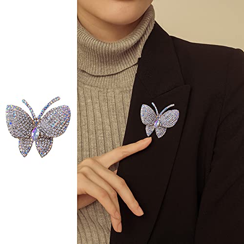 White Butterfly Rhinestone Brooch Pin For Women Girl Men Exaggerated Ab Crystal Cluster Fashion Cartoon Animal Lapel Pins Dress Accessories Unisex Delicacy Birthday Christmas Party Jewelry Gift (White) #TOP1