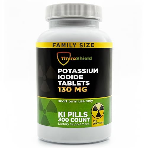 ThyroShield Potassium Iodide Tablets - 130mg Iodine Tablets for Radiation Exposure | Nuclear Fallout Pills (300 Count (Pack of 1) (1)