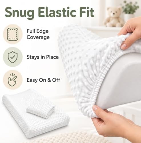 2 Pack Changing Pad Cover for Munchkin, Soft Breathable Changing Table Pad Covers, Stretchy Fitted Diaper Changing Mat Cover, Machine Washable Nursery Changing Pad Sheet, White — 사진 4