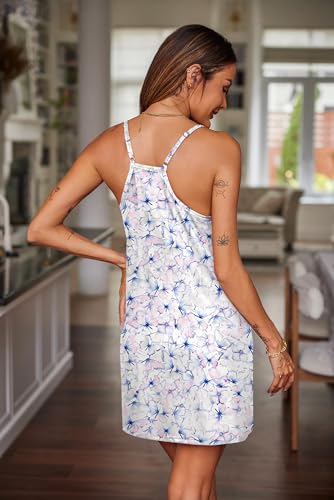 Image of Ekouaer Nightgowns for Women Cotton Sleepwear Sexy Sleep Shirt Adjustable Spaghetti Strap Night Gowns with Pockets S-3XL