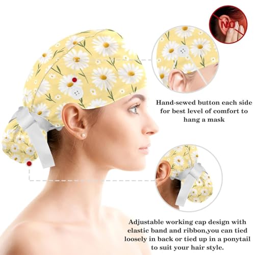 Image of Colored Butterflies Scrub Caps Women Ponytail, Adjustable Bouffant Surgical Caps with Button, Nurse Hats Long Hair
