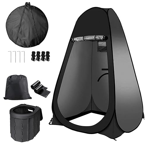 Petgin Portable Outdoor Camping Toilet Kit for Adults,Pop Up Privacy Tent, Camping Folding Toilet, 30 Toilet Bags, Washable Foldable for Travel, RV, Car, Beach, Hiking-Black