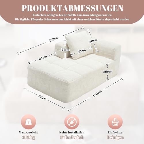 Sofá chaise longue cómodo beige con cojines suaves y bolsillos laterales integrados 3