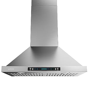 IKTCH 36-inch Wall Mount Range Hood 900 CFM Ducted/Ductless Convertible, Kitchen Chimney Vent Stainless Steel with Gesture Sensing & Touch Control Switch Panel, 2 Pcs Adjustable Lights(IKP02-36”)